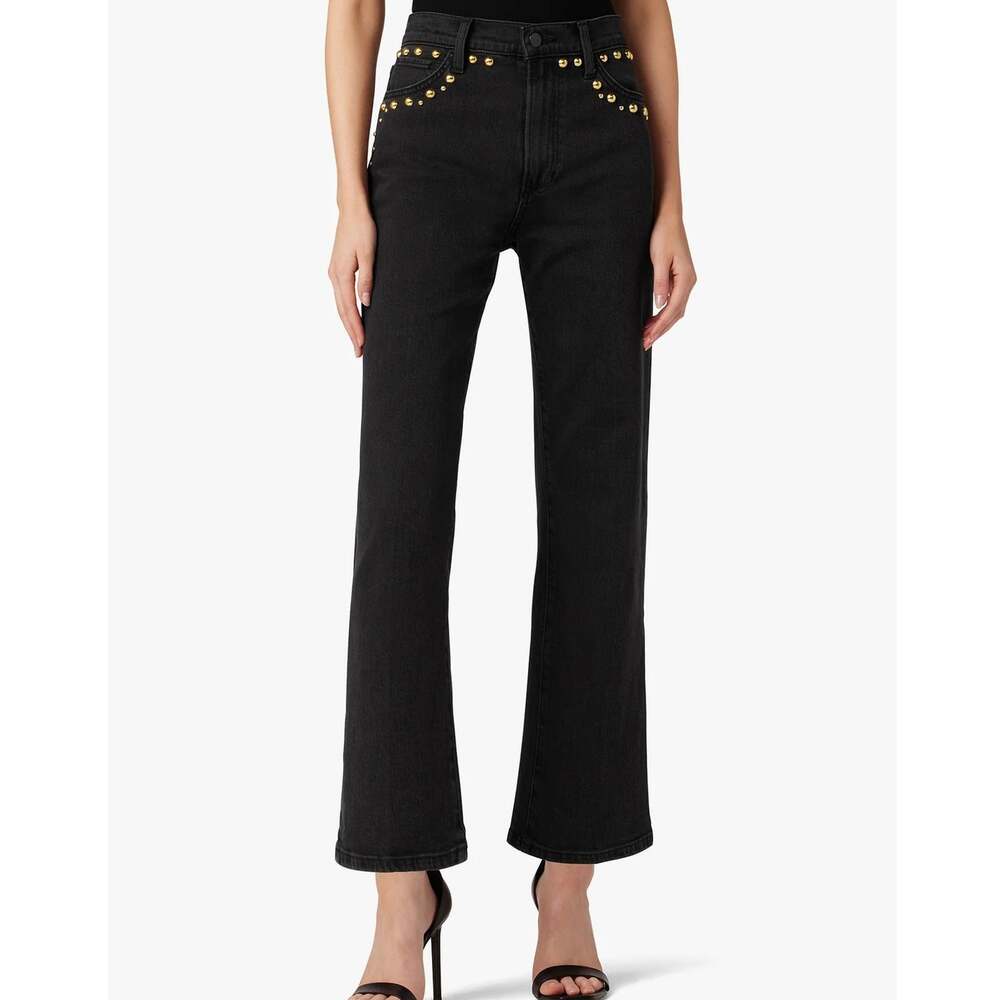 Joes Jeans Women’s 31 x 25 Blake Wide Leg Crop Black Denim High Rise Studded